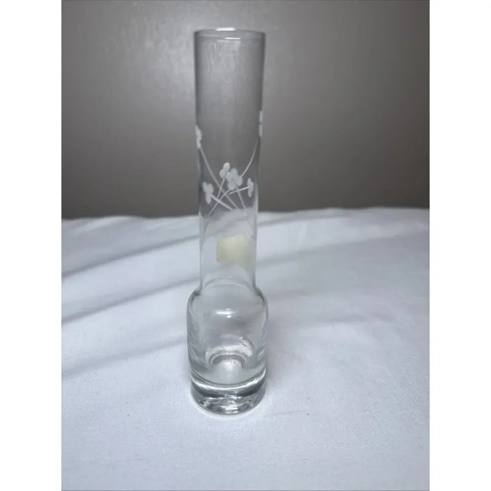 DUISKE Irish Handcut Etched Frosted Floral Design Leaves Clear Glass Vase 6” EUC